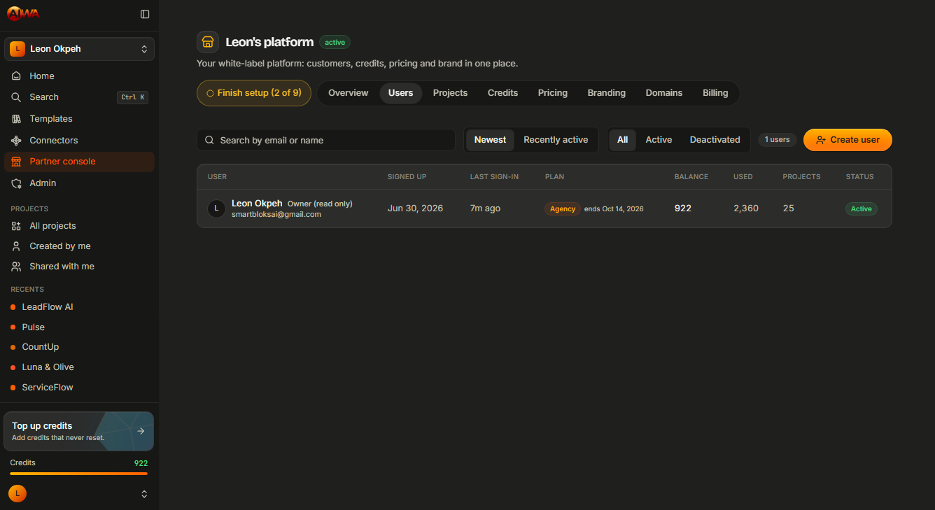 White Label partner console